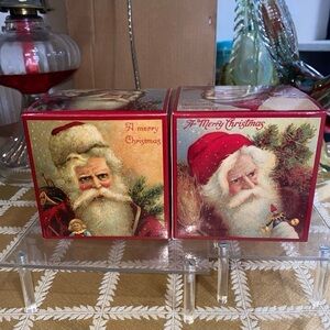 2 Vtg Christmas Box MRS Grossman's Santa Box Antique Chromolithographs c1905 4x4